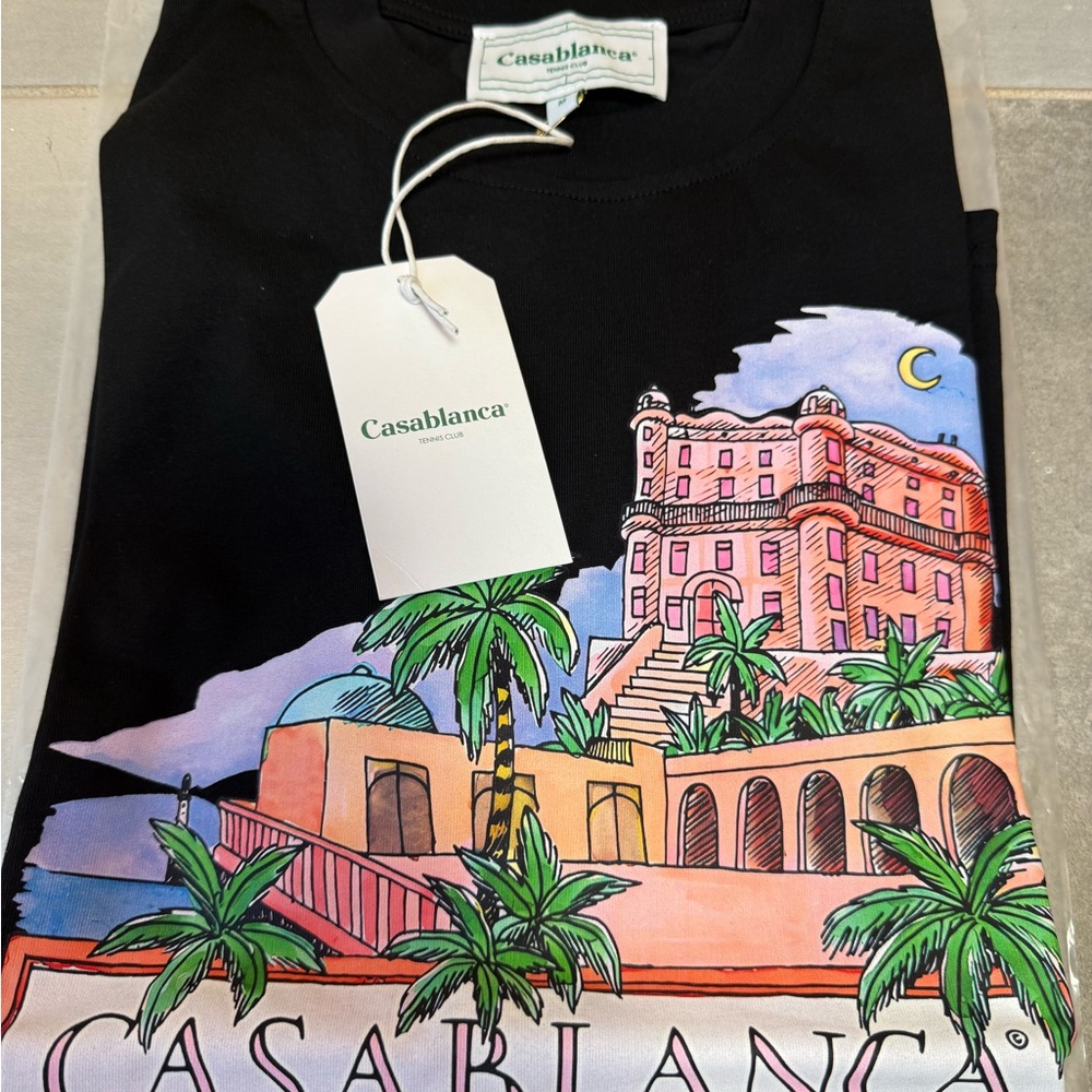 Casablanca Black Graphic Short Sleeve Tee - Tropical Illustration